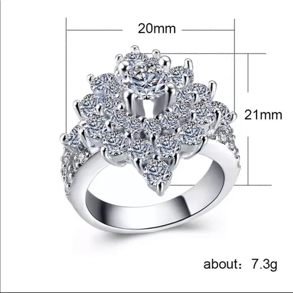 New Luxury 925 Silver Flower Diamond Ring - Picture 2 of 6